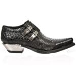 Bottes New Rock 7934-S2 en cuir noir gaufré python avec boucle et talon West Steel - Knighthood Store