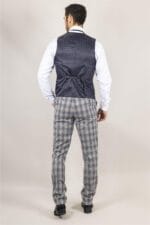 Abito da uomo 3 pezzi grigio blu a quadri classici, vestibilità su misura, abito formale - Knighthood Store