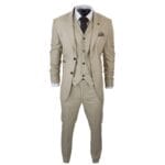 Costume 3 pièces homme à carreaux Prince de Galles crème beige, coupe ajustée, style mariage vintage - Knighthood Store