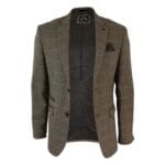 Giacca blazer aderente in tweed a spina di pesce vintage a quadri da uomo, marrone chiaro - Knighthood Store