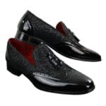 Scarpe eleganti da uomo con nappe lucide, da festa, in pelle verniciata, rosso argento, nero oro - Knighthood Store