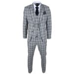 Abito da uomo 3 pezzi grigio blu a quadri classici, vestibilità su misura, abito formale - Knighthood Store
