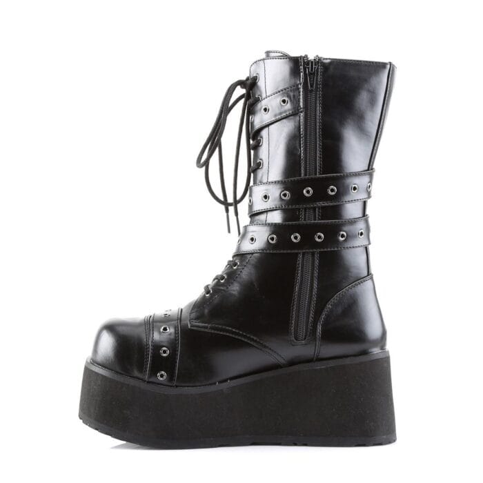 Bottes gothiques EMO DEMONIA TRASHVILLE 205 unisexes Pleaser en cuir noir à plateforme - Knighthood Store