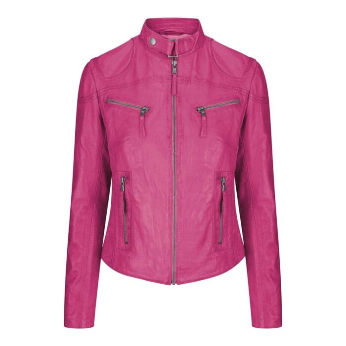 Damen Bikerjacke aus echtem Leder in Slim Fit, Marineblau - Knighthood Store