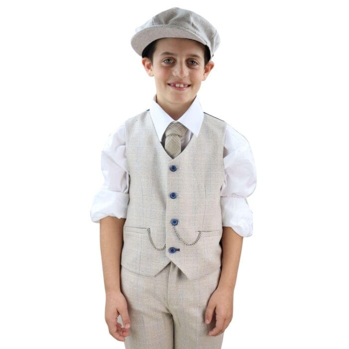 Completo da ragazzo 3 pezzi in tweed crema nero su misura, classico, con paraocchi - Knighthood Store