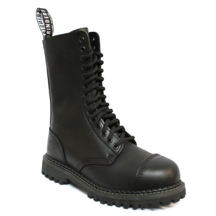 Stivali militari unisex in vera pelle, neri, stile Ginders Herald, punk rock, con punta in acciaio di sicurezza - Knighthood Store