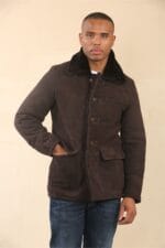 Men's Brown Shearling Sheepskin Car Coat - Image 3
