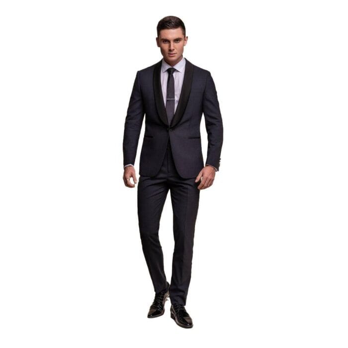 Smoking da uomo blu navy, 2 pezzi, con collo a scialle - Knighthood Store