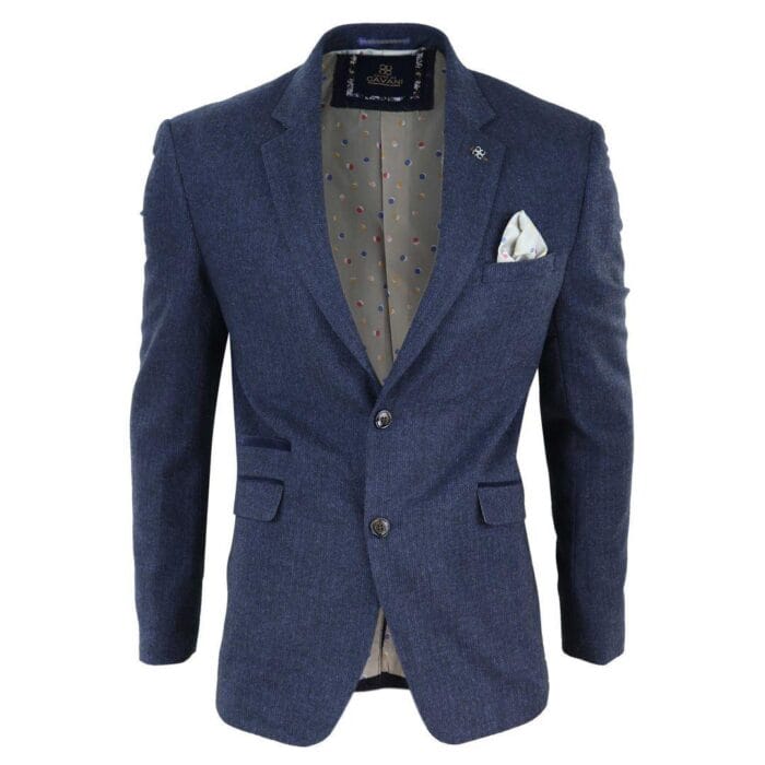 Giacca blazer in tweed a spina di pesce di lana Peaky Blinders da uomo, blu e marrone, vintage - Knighthood Store