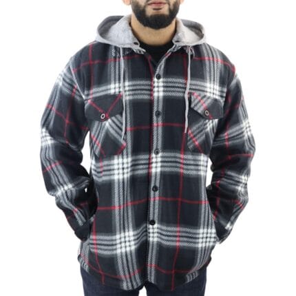 Maglione da uomo in pile termico con fodera in pelliccia, stile boscaiolo, con cappuccio rimovibile, bottoni e camicia a quadri invernale - Knighthood Store