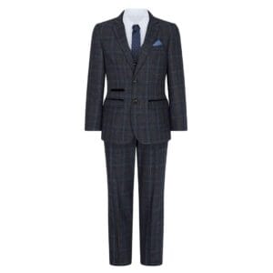 Boys Navy Blue 3 Piece Tweed Suit Herringbone Wine Vintage Retro - Knighthood Store