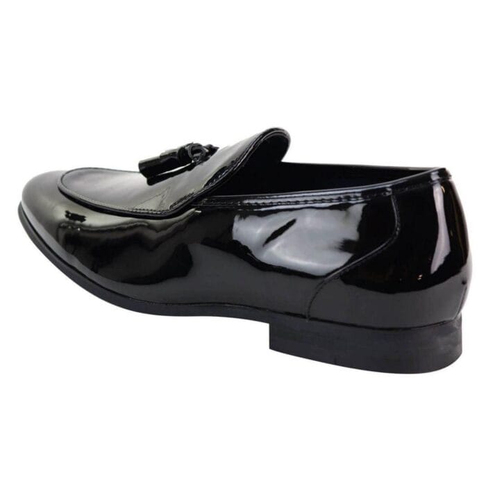 Herren Slipper mit Quaste, schwarz, glänzend, Lackleder, elegant, lässig, formell, Retro, zum Autofahren – Knighthood Store
