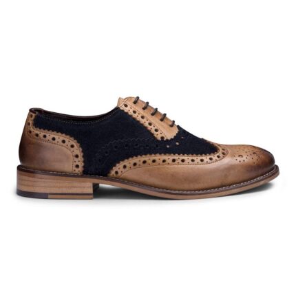 Mens Real Leather Vintage Shoes Brogues 1920s Suede Tweed Laced Shoes Smart Formal - Knighthood Store