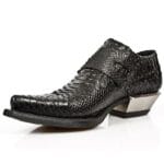 Bottes New Rock 7934-S2 en cuir noir gaufré python avec boucle et talon West Steel - Knighthood Store
