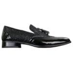 Scarpe eleganti da uomo con nappe lucide, da festa, in pelle verniciata, rosso argento, nero oro - Knighthood Store
