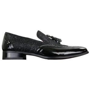 Scarpe eleganti da uomo con nappe lucide, da festa, in pelle verniciata, rosso argento, nero oro - Knighthood Store