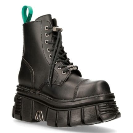 New Rock M-NewMILI083-VS2 VEGAN BOOTS Combat Black Leather Platform Biker Shoes - Knighthood Store