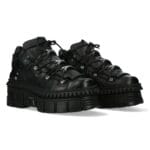 New Rock Boots Punk WALL106-S13 Metallic Black Leather Platform Ankle Shoes - Knighthood Store