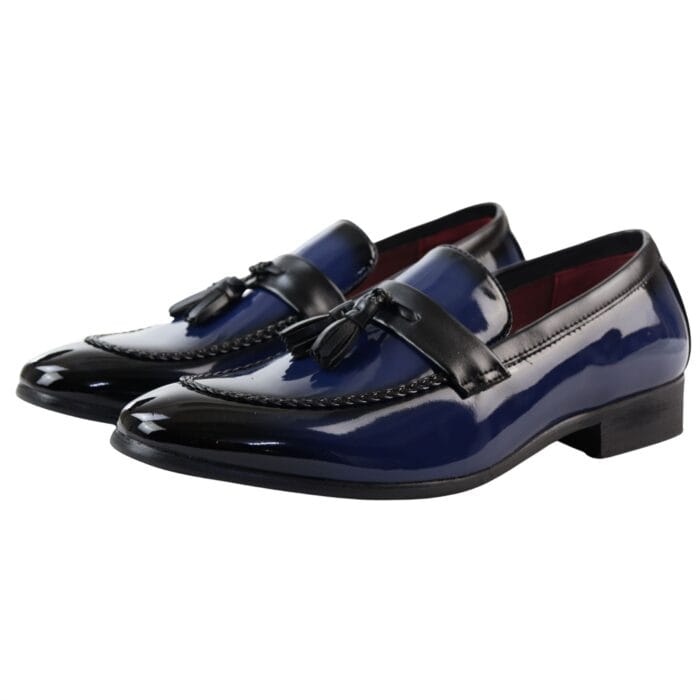 Mocassini da uomo in pelle verniciata, foderati, con nappe, scarpe eleganti - Knighthood Store