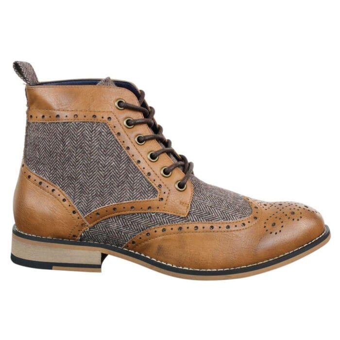 Stivaletti da uomo in pelle con punta a spina di pesce in tweed Blinders Sherlock Vintage Classic - Knighthood Store