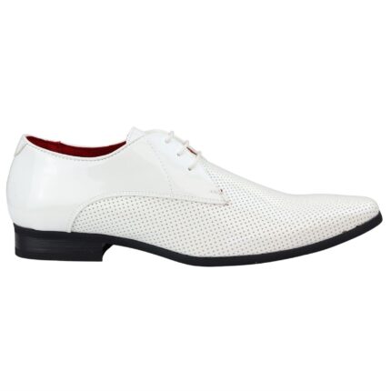 Mens Shoes Smart Formal Perforated Pointed Laced Black Red White Patent Leather PU - Knighthood Store