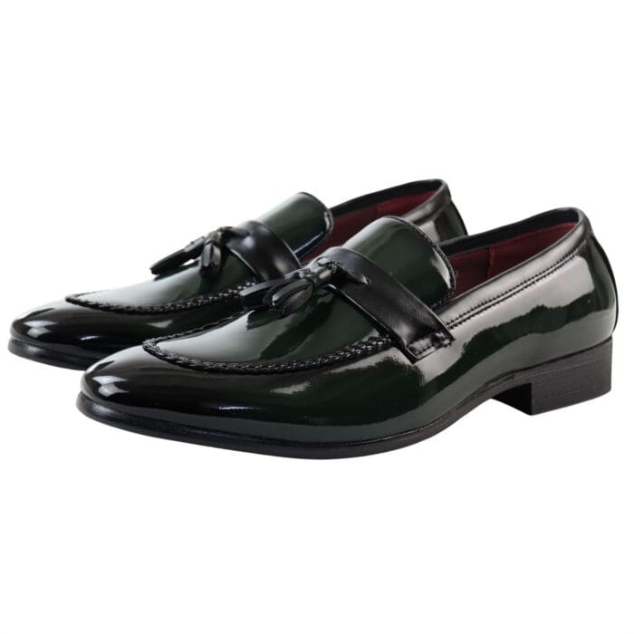 Mocassini da uomo in pelle verniciata, foderati, con nappe, scarpe eleganti - Knighthood Store