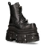 New Rock MILI083CCT-C4 Metallic Black Leather Military Boots Punk Goth Rock - Knighthood Store
