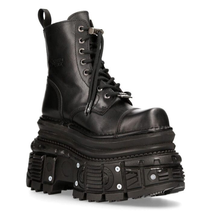 New Rock MILI083CCT-C4 Metallic Schwarze Leder Militärstiefel Punk Goth Rock - Knighthood Store