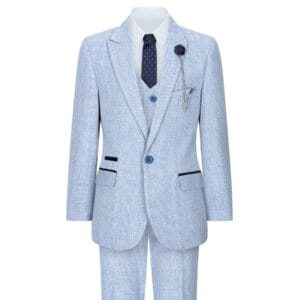 Boys 3 Piece Check Suit Tweed Light Blue Tailored Fit Wedding Peaky Classic - Knighthood Store