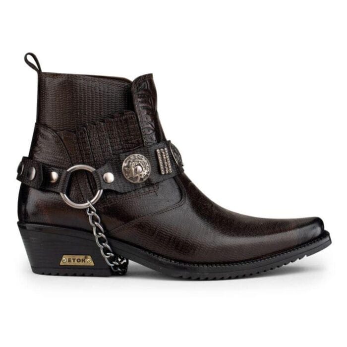 Botas vaqueras de cuero auténtico para hombre, estilo vaquero, con cadena y tacón de baile estilo western - Tienda Knighthood
