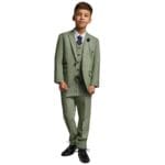 Boys 3 Piece Sage Green Check Suit Tweed Tailored Fit Wedding - Knighthood Store