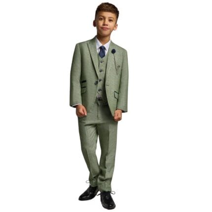 Boys 3 Piece Sage Green Check Suit Tweed Tailored Fit Wedding - Knighthood Store