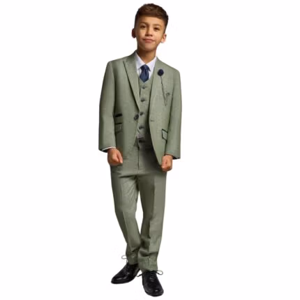 Boys 3 Piece Sage Green Check Suit Tweed Tailored Fit Wedding - Knighthood Store