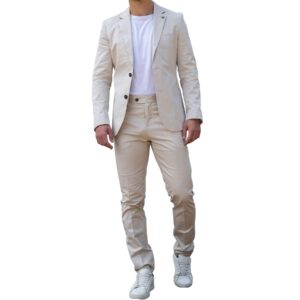 Mens 2 Piece Summer Suit Beige Office Wedding Smart Casual Classic Italian Tailored Fit - Knighthood Store