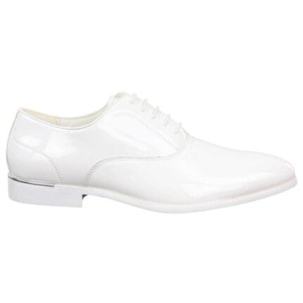 Mens Laced Shoes Shiny Patent Italian Design Silver Metal Classic Smart Formal - Knighthood Store