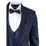 Herrenanzug Marc Darcy Samt Paisley Blau Passform 3-teilig Smoking Smoking Hochzeit - Knighthood Store