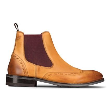 Mens Slip On Real Leather Brogue Boots Brown Tan Classic Smart Formal London - Knighthood Store