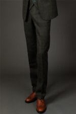 Herrenhose aus Wollmischung, olivgrün, Fischgrätenmuster, Tweed, formelle Hose - Knighthood Store