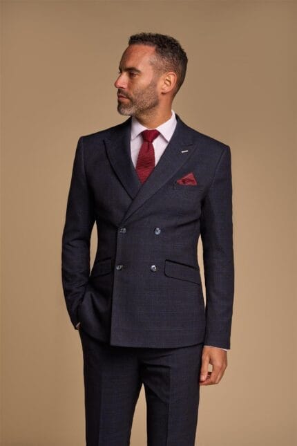 Men's Suit 2 Piece Navy Blue Double Breasted Tailored Fit - Knighthood Store