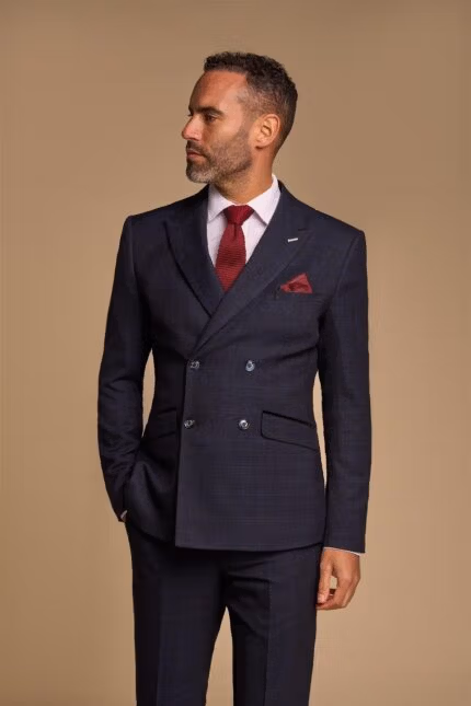 Men's Suit 2 Piece Navy Blue Double Breasted Tailored Fit - Knighthood Store