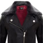 Chaqueta de motociclista de cuero auténtico para niñas y niños, con cremallera cruzada y cuello de piel negra, de 1 a 13 años - Knighthood Store