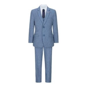 Boys 3 Piece Wool Suit Light Blue Tweed Vintage 1920s Classic 4 Pocket Waistcoat - Knighthood Store