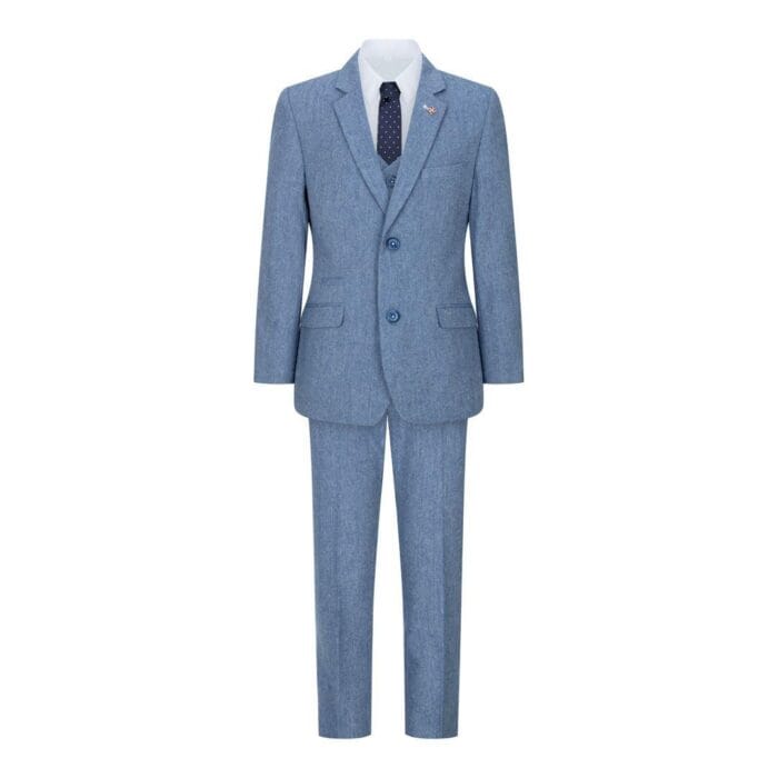 Abito da ragazzo in tweed azzurro chiaro, 3 pezzi, in lana, stile vintage anni '20, classico, con gilet a 4 tasche - Knighthood Store