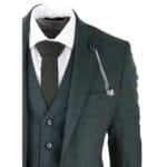Mens 3 Piece Check Suit Tweed Olive Green Tailored Fit Wedding Peaky Classic - Knighthood Store