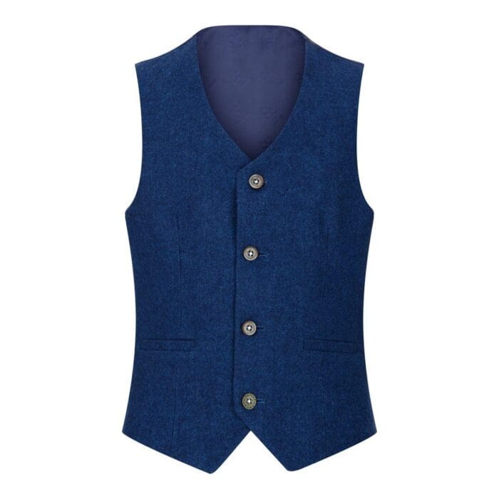 Boys 3 Piece Wool Suit Blue Tweed Vintage 1920s Classic 4 Pocket Waistcoat - Knighthood Store