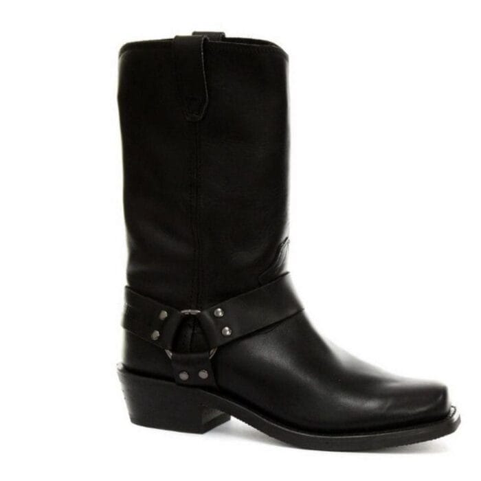 Unisex Real Leather Hi Biker Boots Rock Punk Grinders Buckle Cowboy Riding - Knighthood Store