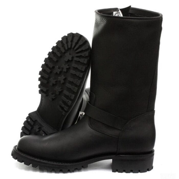 Stivali militari alti da uomo in vera pelle, neri, stile Ginders Wild One, stile punk rock gotico - Knighthood Store