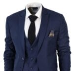 Costume 3 pièces bleu marine classique pour homme, coupe ajustée, style vintage, pour bureau, mariage, bal de promo - Knighthood Store