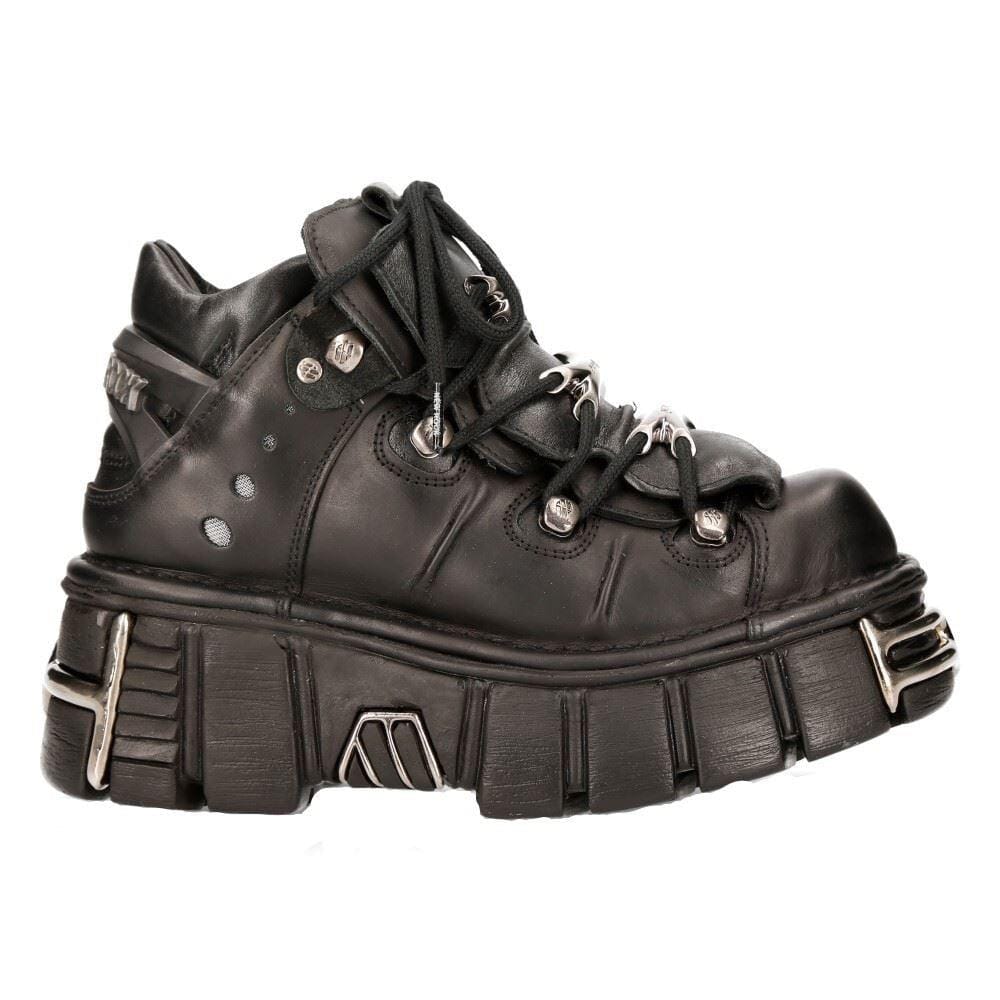 M106-s1 - New Rock Tower Unisex Metallic Black Natural Leather Biker Gothic Boots - Knighthood Store