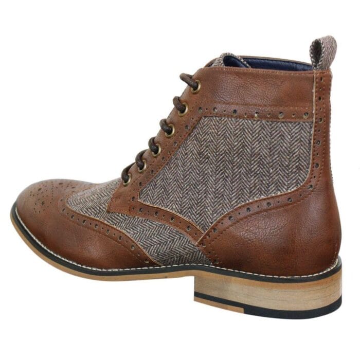 Stivaletti da uomo in pelle con punta a spina di pesce in tweed Blinders Sherlock Vintage Classic - Knighthood Store